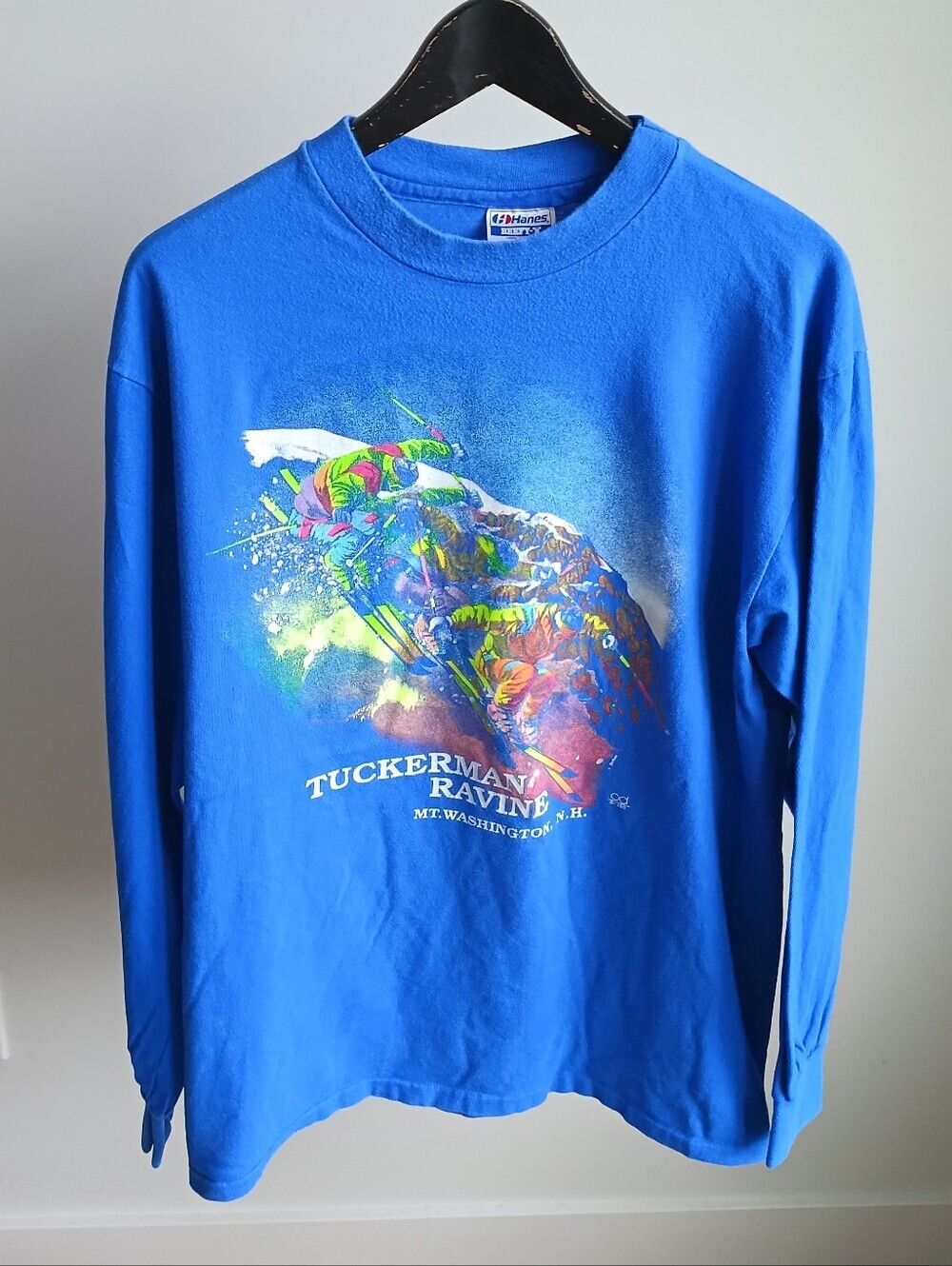 Vintage 90s Hanes Beefy Neon Ski Mt Washington Tuckerman Ravine LS T-Shirt XL